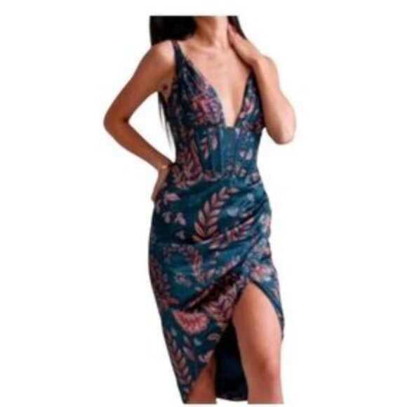 NWT! Averie Halley Draped Midi Dress in a floral print on a cobalt blue size S - Picture 11 of 13
